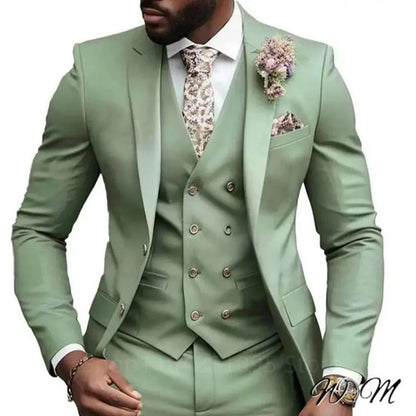 Casual Jacket Vest Pants 3Pcs Elegant Pink Wedding Suits for Men Slim Fit Notch Lapel Blazer Best Man Groom Suit Male Tuxedo Set