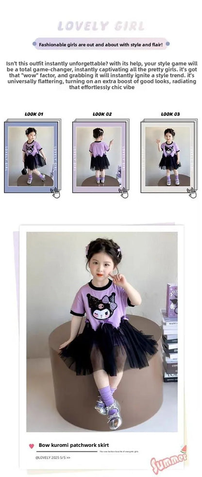 Princess Style Short Sleeve Dress for Girls Baby Mesh Skirt Summer New Arrival Children's Clothing Casual Daily Skirt