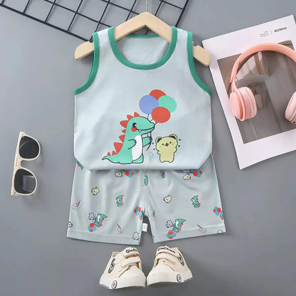1 Set Summer Cotton Children Sets Kids Clothes Boys Girls Vest Suit Children's Clothing Baby T-Shirts Shorts Tank Top Sleeveless