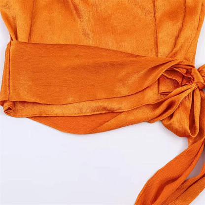 Women's Top 2026 Spring New Style Orange Sleeveless Satin Texture Long Ribbon Top Elegant and Stylish Unique Fashion Focus