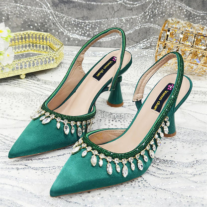 Pointed-Toe High Women Heels Shoes and Bags for Women Rhinestone Evening Party Elegant Luxury Handbag