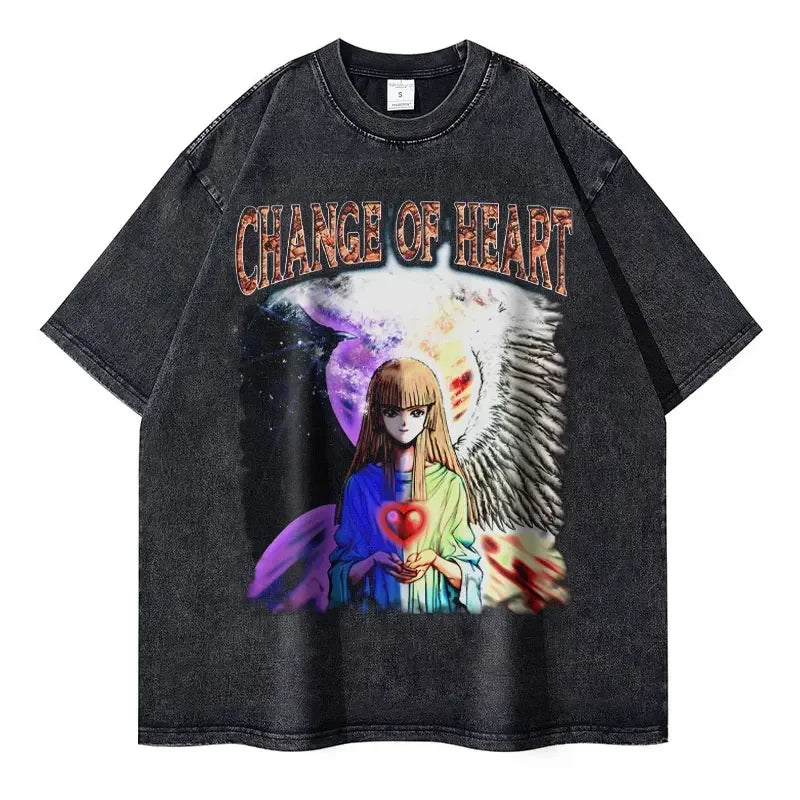 T Shirts Vintage Washed Dark Magician Girl T-shirt Retro Streetwear Manga Black Magician Short Sleeve Tops Tees