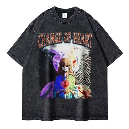 T Shirts Vintage Washed Dark Magician Girl T-shirt Retro Streetwear Manga Black Magician Short Sleeve Tops Tees