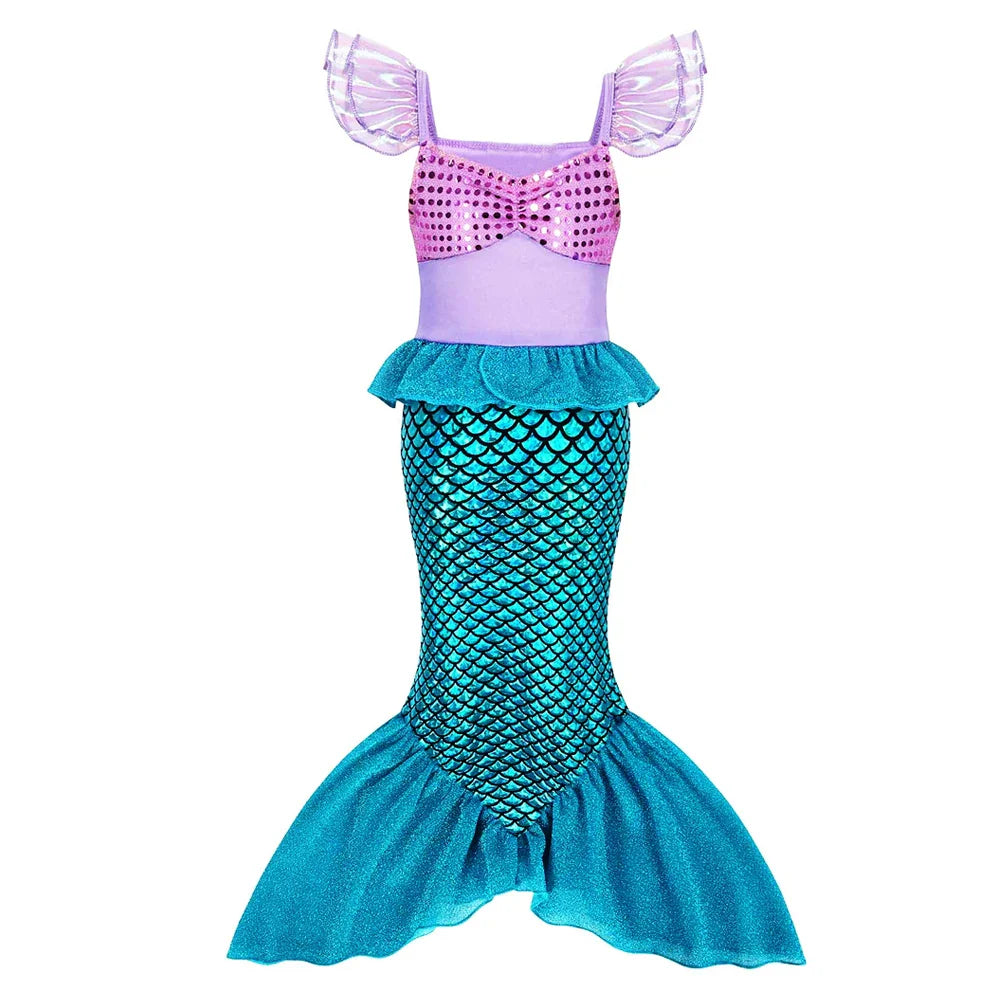 2026 Costume for Kids Cute Princess Trumpet Dress Girl Fairy Tale Little Mermaid Cosplay Ariel Apparel Carnival Robe