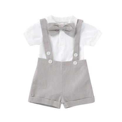 Summer Kids Baby Boys Short Sleeve Rompers + Braces Shorts Clothing Sets Baby Boys Gentleman Children's Clothes Suit