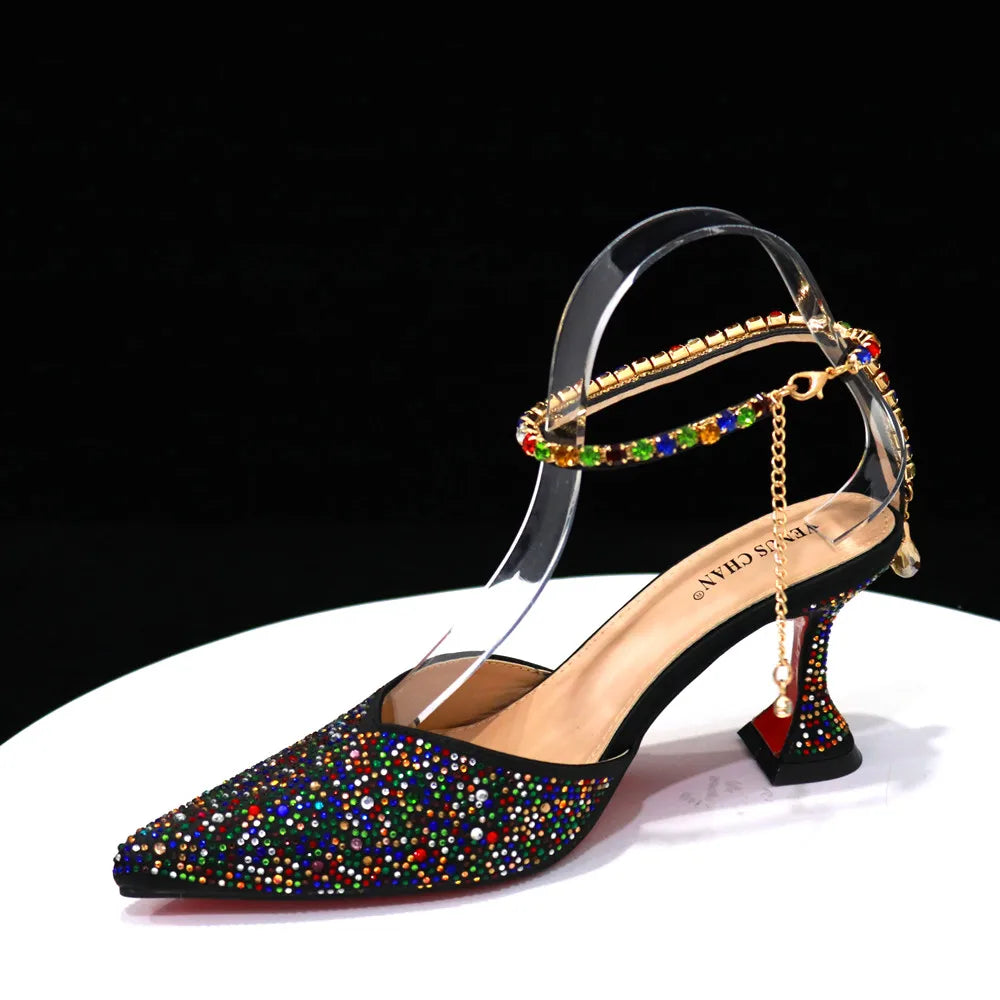Pointed Shoes Bag Soft Handle Bag Anklet Design Medium Heel Ladies Shoes Suitable for Wedding Party