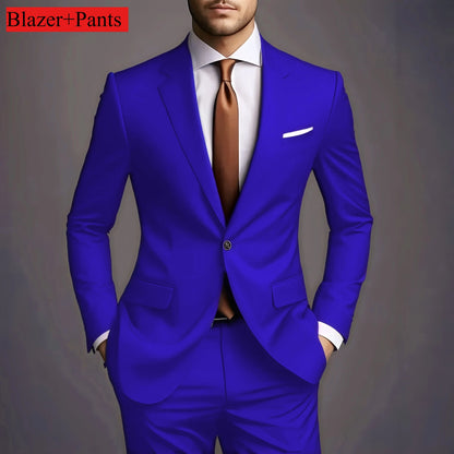 Elegant Men's Suits 2 Piece Set Fashion Korean Casual Slim Fit Social Groom Wedding Tuxedo