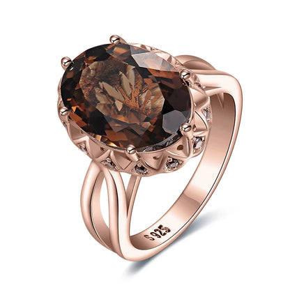 Large 5.7ct Genuine Oval Smoky Quartz 925 Sterling Silver Big Gemstone Cocktail Statement Rings for Women Jewelry