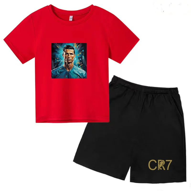 Summer Kids Ball Wear Creative Pattern Football Set T-shirt + Shorts Boys Girls 3-13 Years Old Sports Quick Drying T-shirt Set