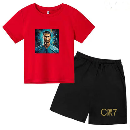 Summer Kids Ball Wear Creative Pattern Football Set T-shirt + Shorts Boys Girls 3-13 Years Old Sports Quick Drying T-shirt Set