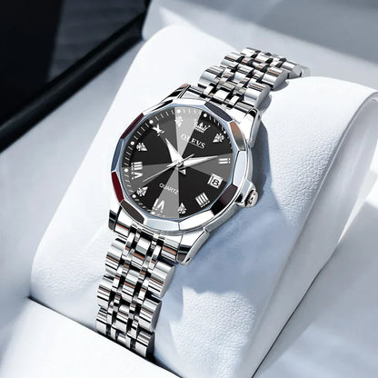 Elegant Fashion Women's Watches Luxury Brand Original Quartz Watch for Ladies Waterproof Stainless Steel Luminous Date