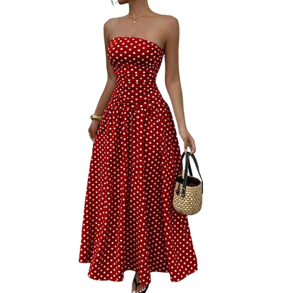 Women's Polka Dot Maxi Dress Off Shoulder A-line Waist Slimming Dress Fashion Evening Gown Retro Elegant Polka Dot Patry Dresses