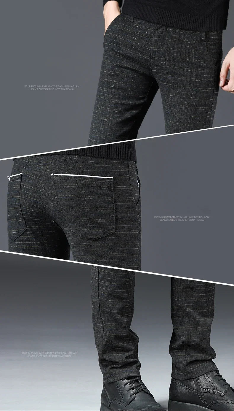 Spring Autumn New Men's Plaid Pants Black Blue Business Casual Formal Fashion Korean Classic Male Clothes Straight Trousers