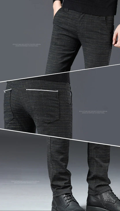 Spring Autumn New Men's Plaid Pants Black Blue Business Casual Formal Fashion Korean Classic Male Clothes Straight Trousers