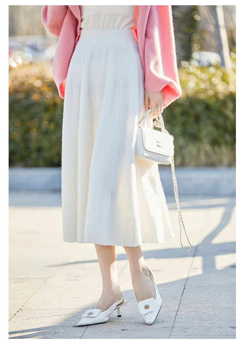 Autumn And Winter High Waist 100% Pure Wool Skirt Female Slim Long Knitted Wool Skirt Loose Wearing A-Line Skirt