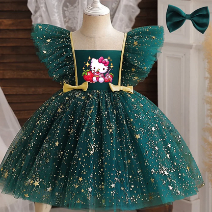Princess Dress for Girls Sequined Star Ruffle Bow Tutu Gown Baby Formal Gala Prom Gown Kids Evening Party Costume