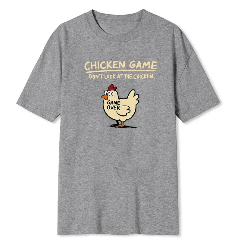 Jogo da Galinha Não Olhe Para o Padrão de Frango Estampado Camiseta Masculina Casual Diária Ao Ar Livre Gola Redonda Manga Curta Camisa Masculina Top