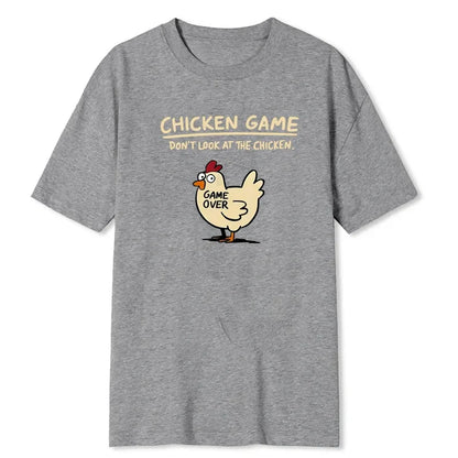 Jogo da Galinha Não Olhe Para o Padrão de Frango Estampado Camiseta Masculina Casual Diária Ao Ar Livre Gola Redonda Manga Curta Camisa Masculina Top