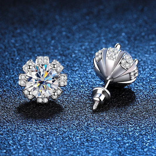 2ct Moissanite Earring s925 Sterling Sliver Plated 18k White Gold Wedding Engagement Jewelry Screw Earrings For Woman