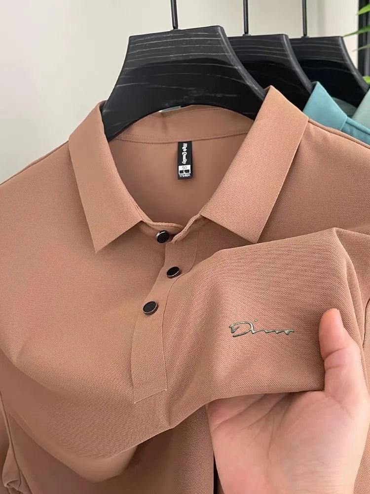 Summer new high-quality ice silk fabric comfortable polo shirt fashionable high-end mens exquisite badge breathable short sleeve