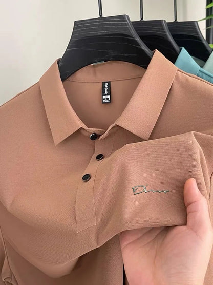 Summer new high-quality ice silk fabric comfortable polo shirt fashionable high-end mens exquisite badge breathable short sleeve