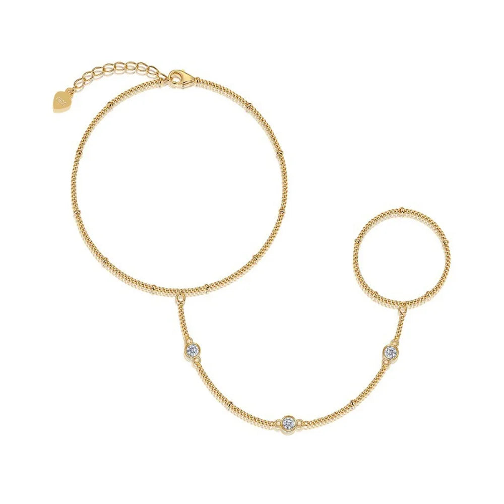Moissanite Hand Chain Bracelet for Women 3mm Round Bubble Bezel Set Diamond Bracelets 100% S925 Silver Wrist Chain Fine Jewelry