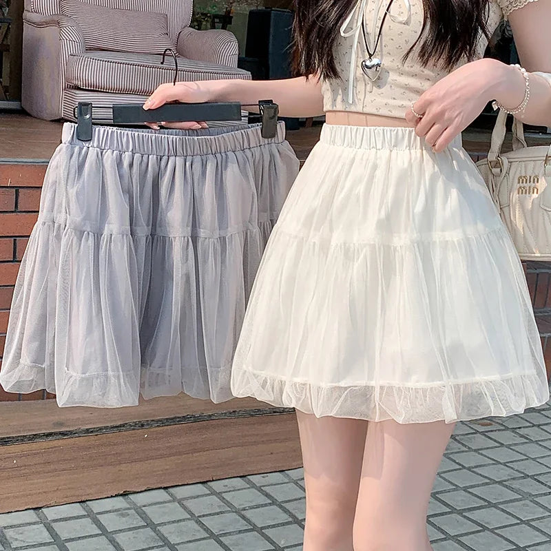 Women Summer 2026 A-Line Mini Skirt Pleated Puffy Short Skirt Korean Fashion Style Flower Bud Skirt Sweet Streetwear Y2k