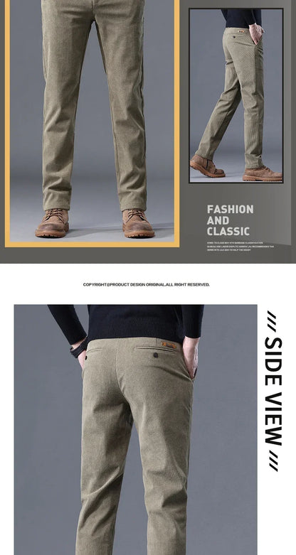 Thick Stretch Men's Corduroy Fleece Pants Fashion Business Casual Warm Chenille Male Brand Trousers Winter Thermal Pants