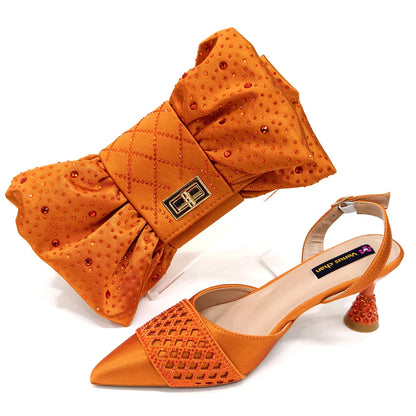 Elegant Nigerian Women’s Wine Colour Heeled Shoes and Rhinestone Handbag Set – Italian Design for Parties and Weddings