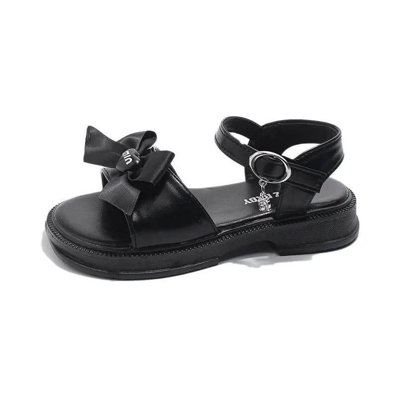 2025 New Children's Sandals Summer Bow Princess Casual Shoes Children's Soft Bottom Beach Flat Shoes Fashionable and Versatile