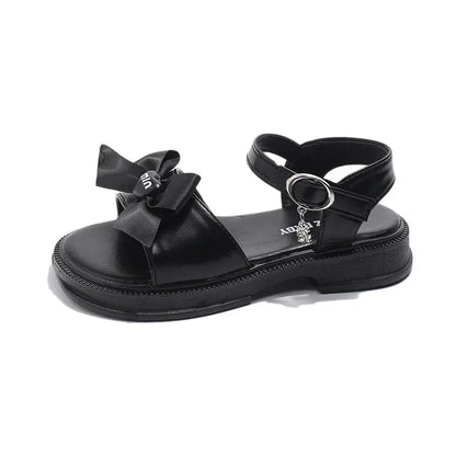 2025 New Children's Sandals Summer Bow Princess Casual Shoes Children's Soft Bottom Beach Flat Shoes Fashionable and Versatile
