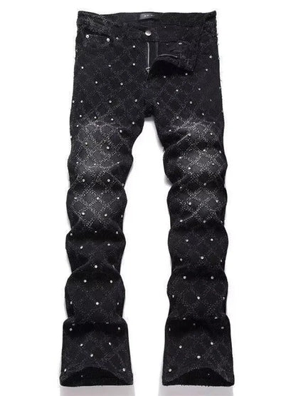 Autumn and Spring New Fashion Trend Retro High Street Printed Elastic Denim Pants Men's Casual Sports High Quality Jeans