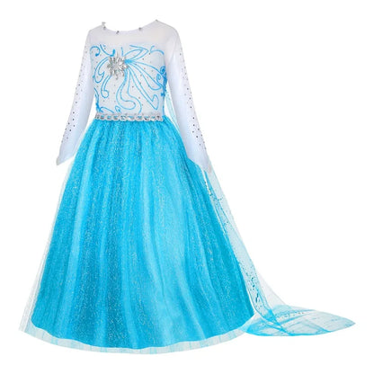 Jasmine Rapunzel Snow Queen Elsa Princess Dress Girl Mesh Sequin Dress Kids Cosplay Belle Aurora Costumes Carnival Party Gowns