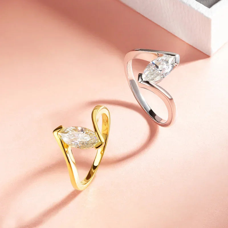 18K Plated 1CT Marquise Cut Moissanite Solitaire Ring for Women 100% 925 Sterling Silver Lab Diamond Weddind Band Bride