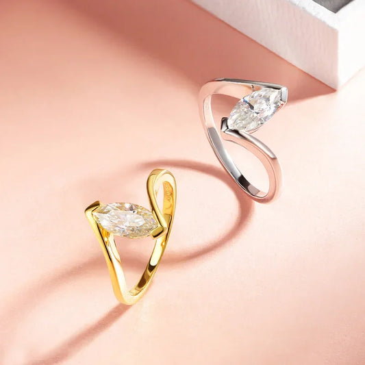 18K Plated 1CT Marquise Cut Moissanite Solitaire Ring for Women 100% 925 Sterling Silver Lab Diamond Weddind Band Bride