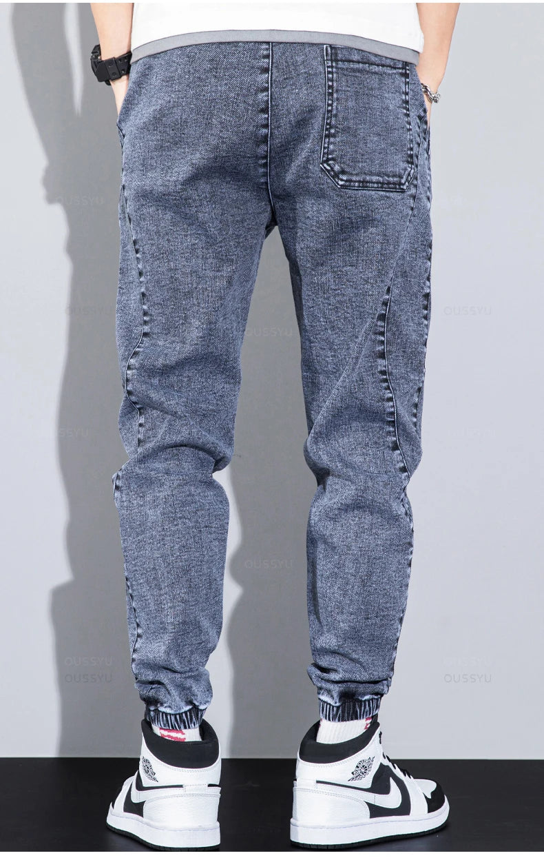 Four Seasons Blue Cargo Jeans Men Streetwear Denim Jogger Pants Baggy Harem Jean Trousers Male Oversize Large size4 5 6 7XL 8XL