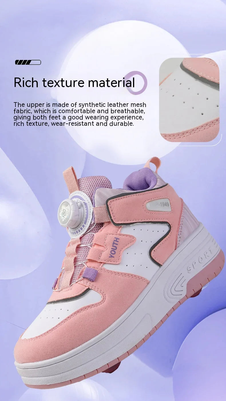 Children's walking shoes 2024 new double wheel invisible roller skates young primary school children big child swivel buckle