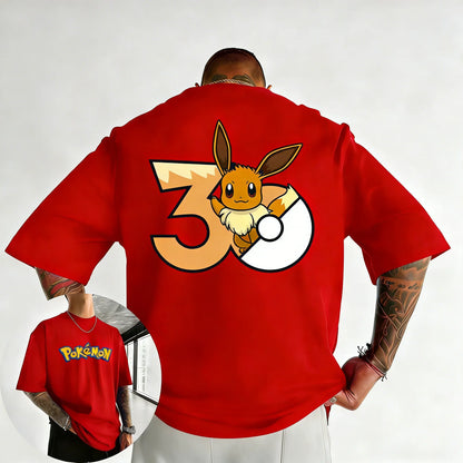 30th Anniversary Eevee Printed T-shirt Summer New Men's and Women's Trendy Large Loose Casual Y2K Short Sleeve Top