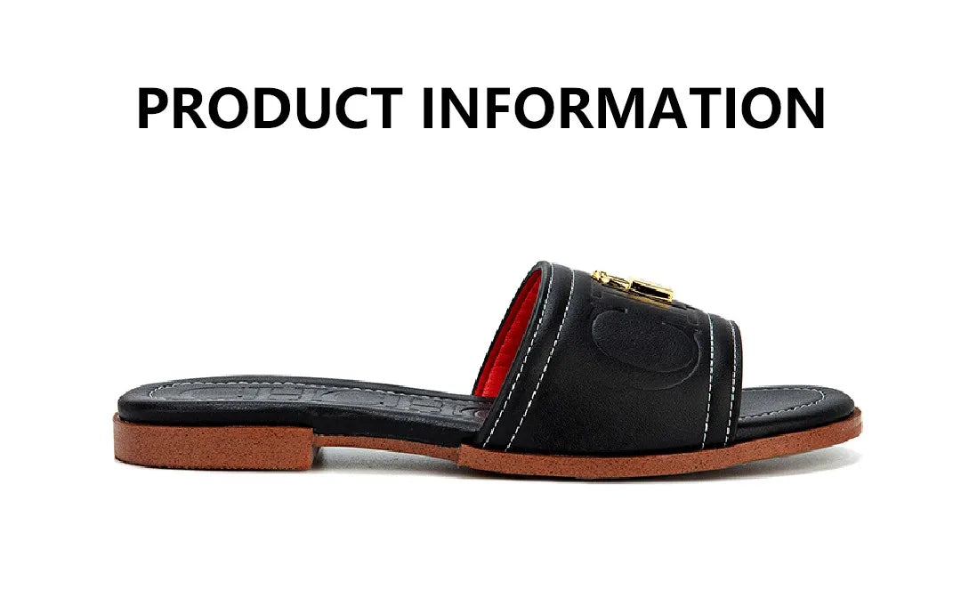 Fashion Monogram Print Elegant Design Women's Low Heeled Slippers Solid Color High Quality Metal Lock Simple Single Shoes