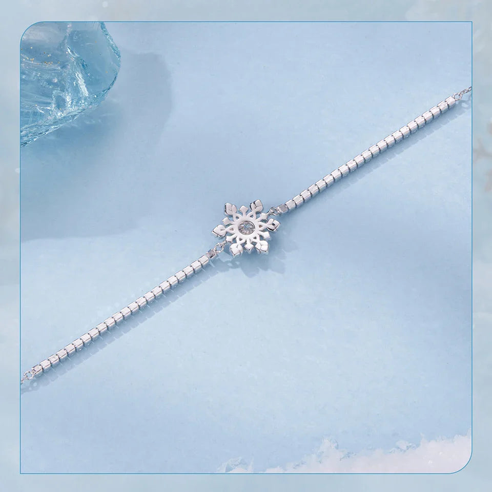 925 Sterling Silver Ice Flower Paved CZ Bracelet Charm Bracelet Adjusable Link Chain for Women Teens Winter Wrist Decor