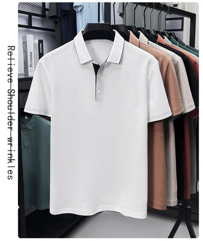 High quality 100% cotton solid color short sleeve polo shirt unique button men summer breathable comfort texture lapel T-shirt