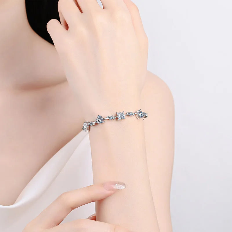 6.07-6.43CTTW Princess Cut Moissanite Tennis Bracelet for Women Full Diamond S925 Sterling Silver Plated Platinum Bangle