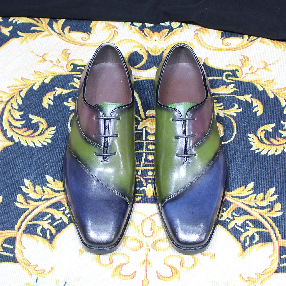 Luxury Men's Patent Leather Dress Shoes Alligator Pattern Oxford Brogue Lace-Up Formal Shoes for Office Wedding Party