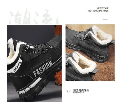 Men Snow Boots  Winter Anti Slip Plush Indoor Warm Cold Proof Snow Boots High Top Platform Lace Up Outdoor Sport Work Boots