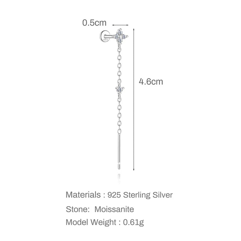 New D Vvs1 All Moissanite Tassel Drop Earrings for Women Lab Diamond Wedding Party Jewelry 100% S925 Sterling Silver