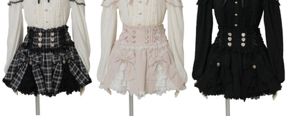Liz Japanese New 2026 Spring Sweet Girl Heart Buckle Double Bow Lace Patchwork High-waisted Kawaii Elegant Princess Short Skirt