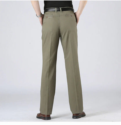 Cotton Pants Men's Straight Leisure Business Trousers Solid Autumn Winter Chinos Belted Pants Dad Elderly Formal Trousers