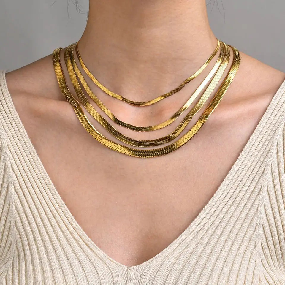 Fashion Unisex Snake Chain Women Necklace Choker Stainless Steel Herringbone Gold Color Chain Necklace For Women Jewelry