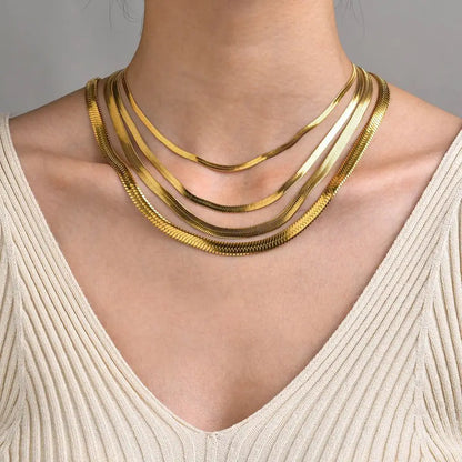 Fashion Unisex Snake Chain Women Necklace Choker Stainless Steel Herringbone Gold Color Chain Necklace For Women Jewelry