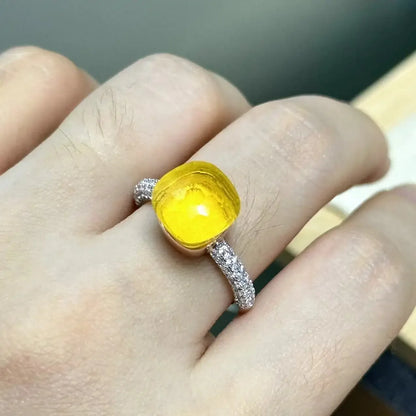 10.6mm S925 Ring Silver Rose Gold Metal 32 Colors Candy Style Zircon Crystal Ring for Women Fine Jewelry Party Gift Trendy Ring